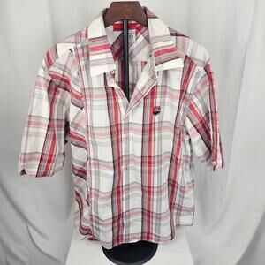 Vintage Rocawear Plaid Button Shirt XL Y2K Red White Black Short Sleeve